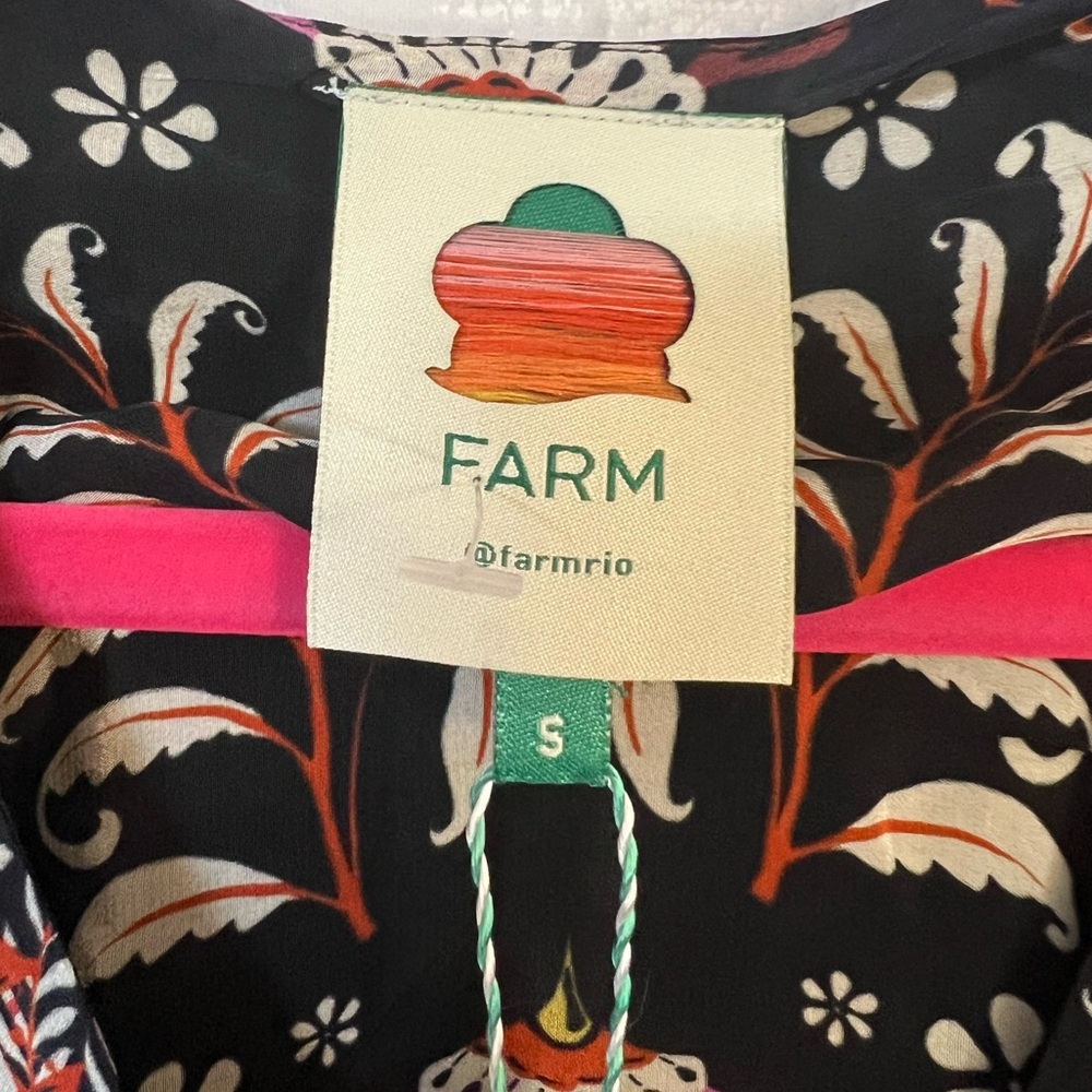 Farm Rio NWT Garden Print Black Long Sleeve Floral Mirror Beaded Button Blouse - Picture 9 of 14